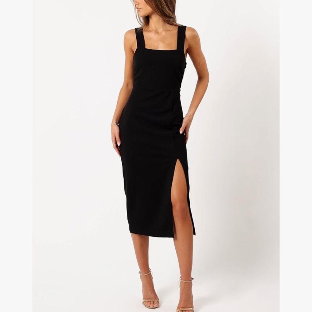 Petal & Pup Black Midi Dress with Slit